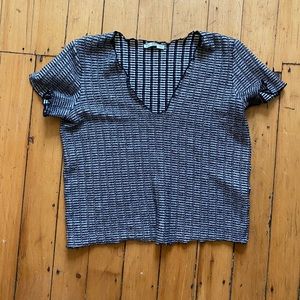 ZARA Black, White, and Silver Short Sleeve Sweater Top Size Medium